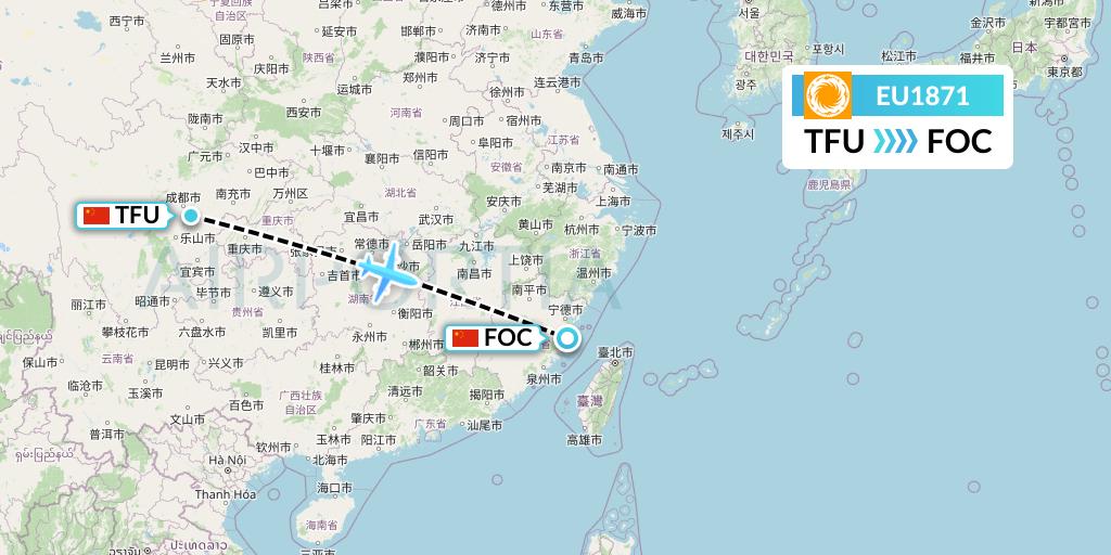 EU1871 Chengdu Airlines Flight Map: Chengdu to Fuzhou