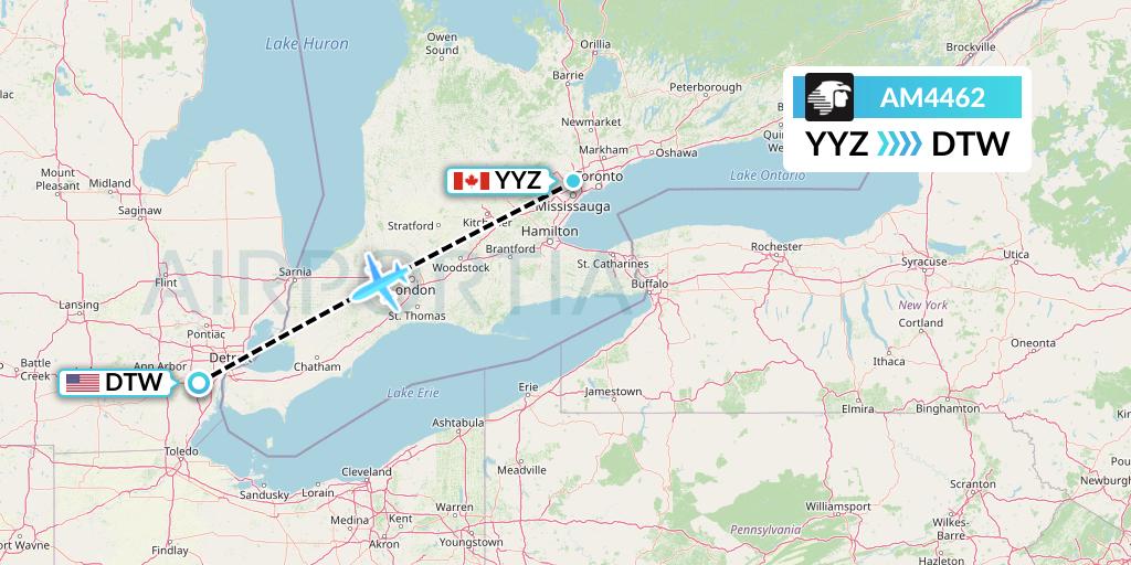 AM4462 Aeromexico Flight Map: Toronto to Detroit