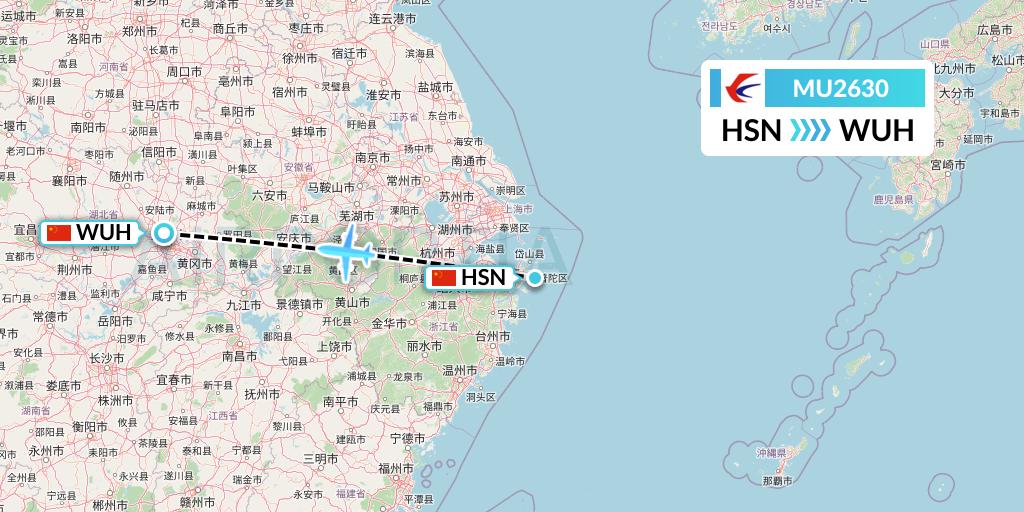 MU2630 China Eastern Airlines Flight Map: Zhoushan to Wuhan