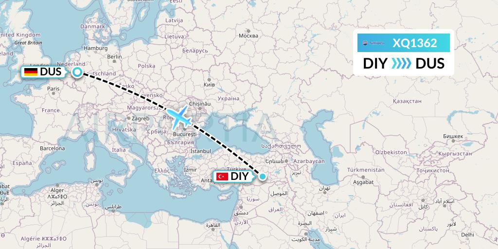 XQ1362 SunExpress Flight Map: Diyarbakir to Dusseldorf