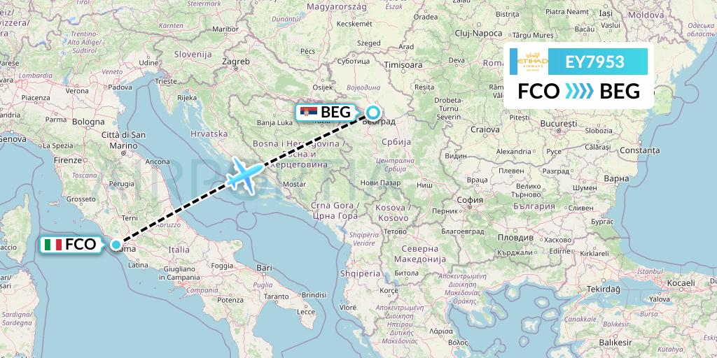 EY7953 Etihad Airways Flight Map: Rome to Belgrade