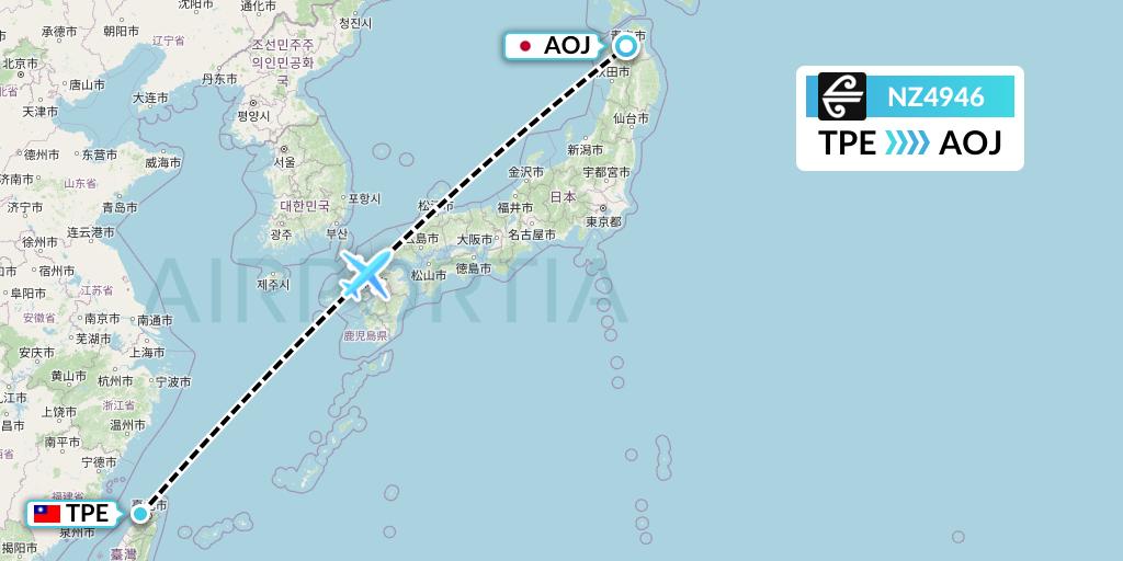 NZ4946 Air New Zealand Flight Map: Taipei to Aomori