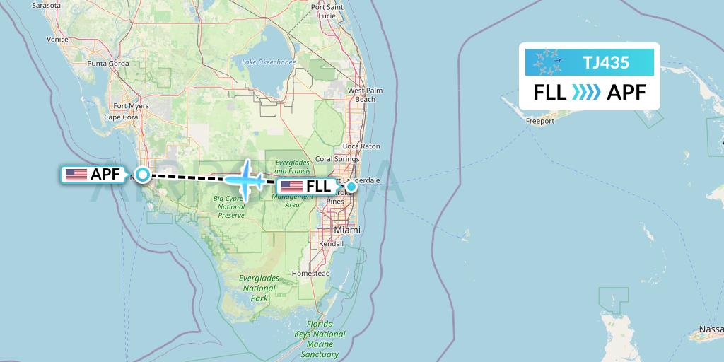 TJ435 Tradewind Aviation Flight Map: Fort Lauderdale to Naples