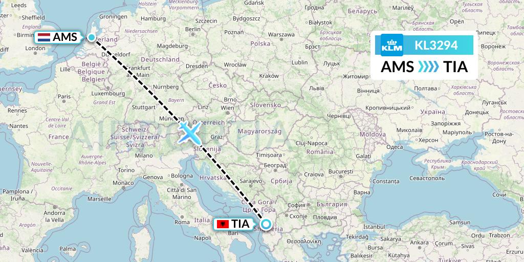 KL3294 KLM Flight Map: Amsterdam to Tirana