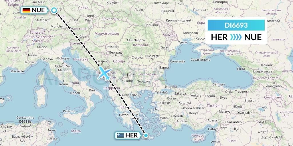 DI6693 Marabu Airlines Flight Map: Heraklion to Nurnberg
