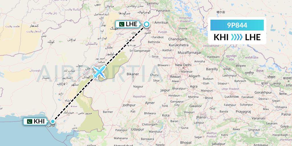 9P844 Fly Jinnah Flight Map: Karachi to Lahore