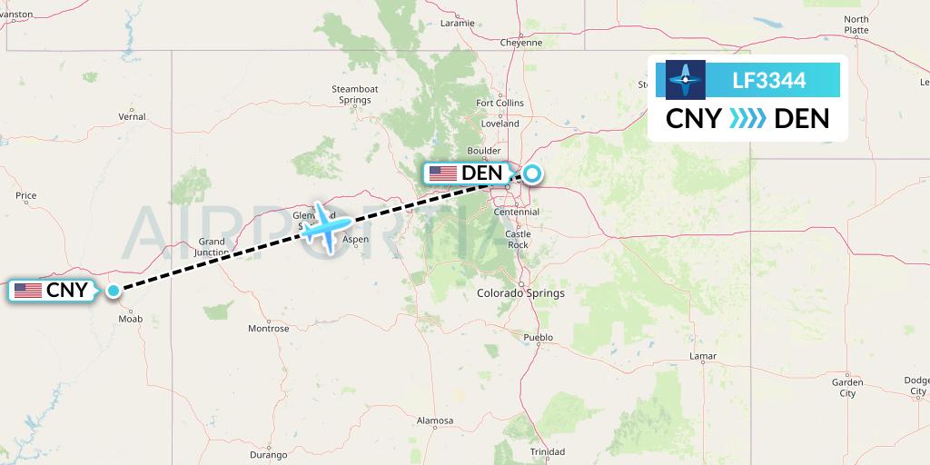LF3344 Corporate Flight Management Flight Map: Moab to Denver
