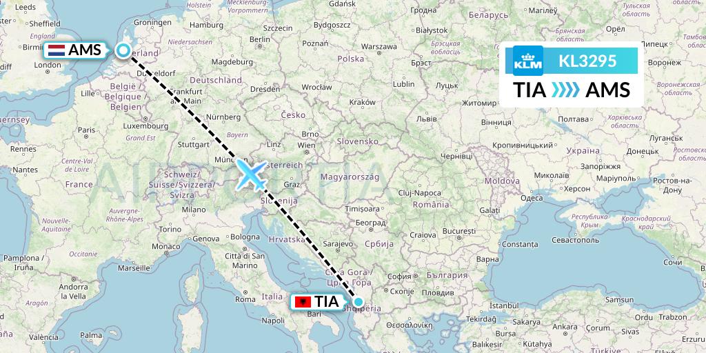KL3295 KLM Flight Map: Tirana to Amsterdam