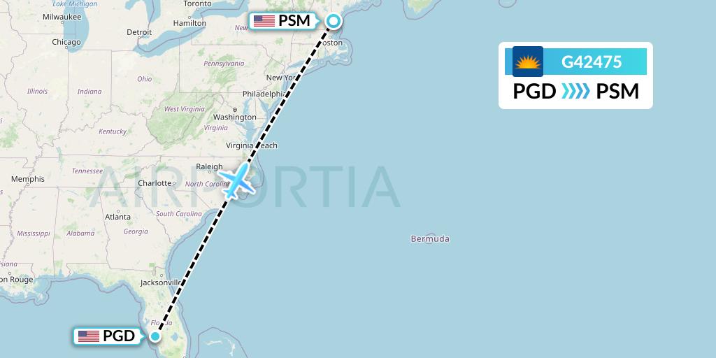 G42475 Allegiant Air Flight Map: Punta Gorda to Portsmouth