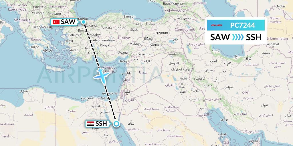 PC7244 Pegasus Airlines Flight Map: Istanbul to Sharm el-Sheikh