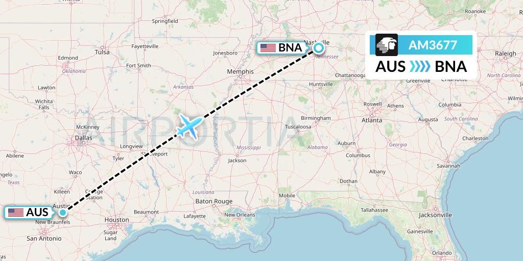 AM3677 Aeromexico Flight Map: Austin to Nashville