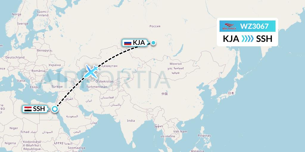 WZ3067 Red Wings Flight Map: Krasnoyarsk to Sharm el-Sheikh