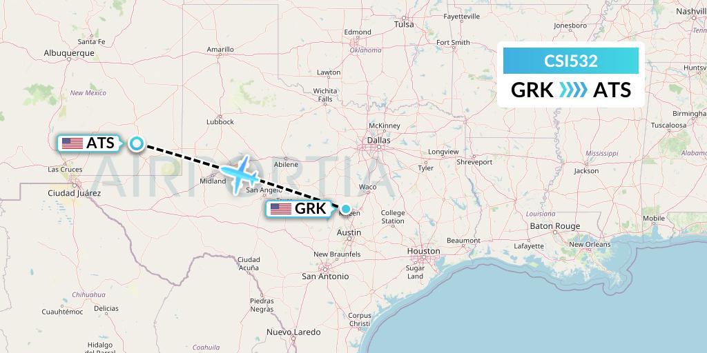CSI532 Csi Aviation Flight Map: Killeen to Artesia