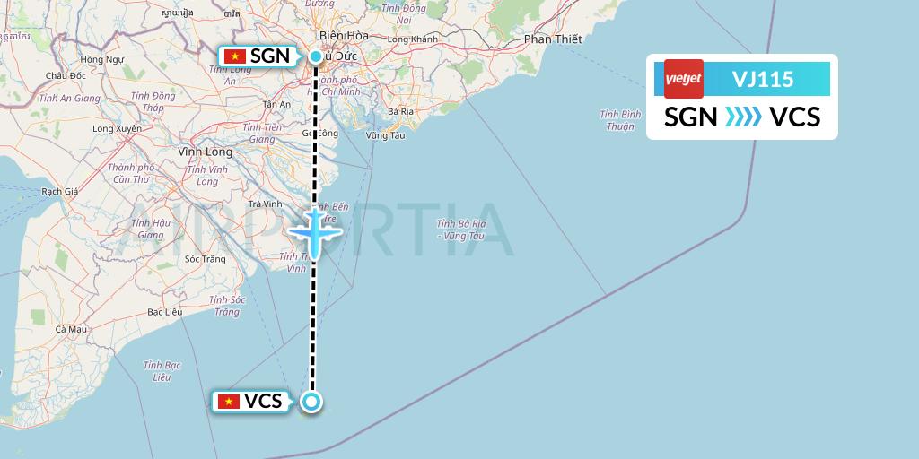 VJ115 VietJet Air Flight Map: Ho Chi Minh City to Con Dao