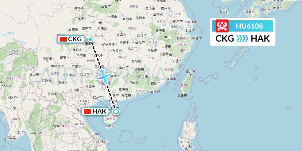 HU6108 Hainan Airlines Flight Map: Chongqing to Haikou