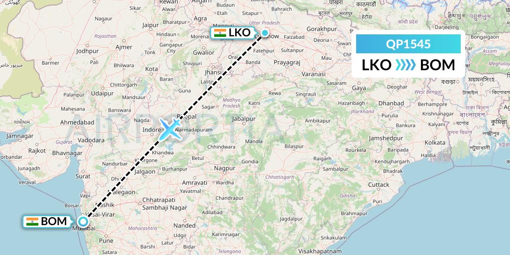 QP1545 Akasa Air Flight Map: Lucknow to Mumbai