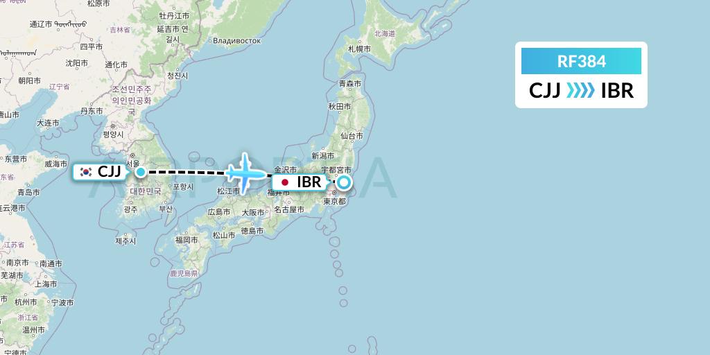 RF384 Aero K Airlines Flight Map: Cheongju to Omitama