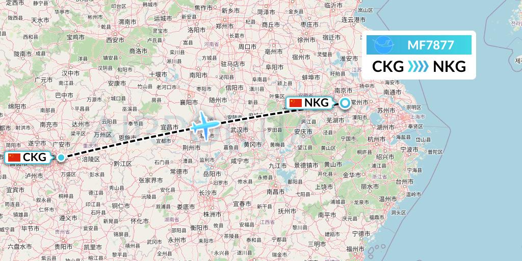 MF7877 Xiamen Airlines Flight Map: Chongqing to Nanjing