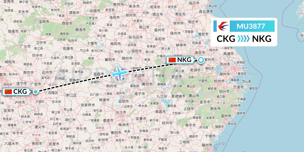 MU3877 China Eastern Airlines Flight Map: Chongqing to Nanjing