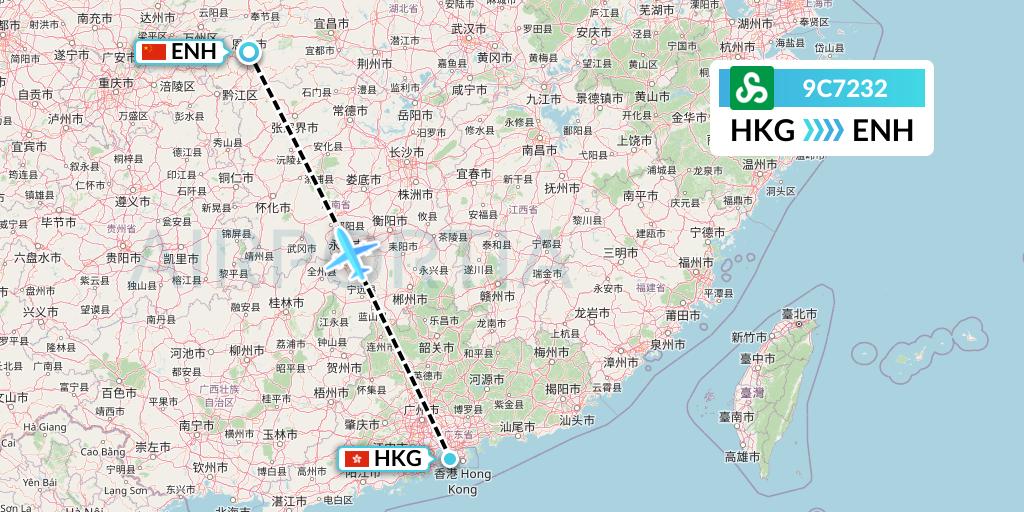9C7232 Spring Airlines Flight Map: Hong Kong to Enshi