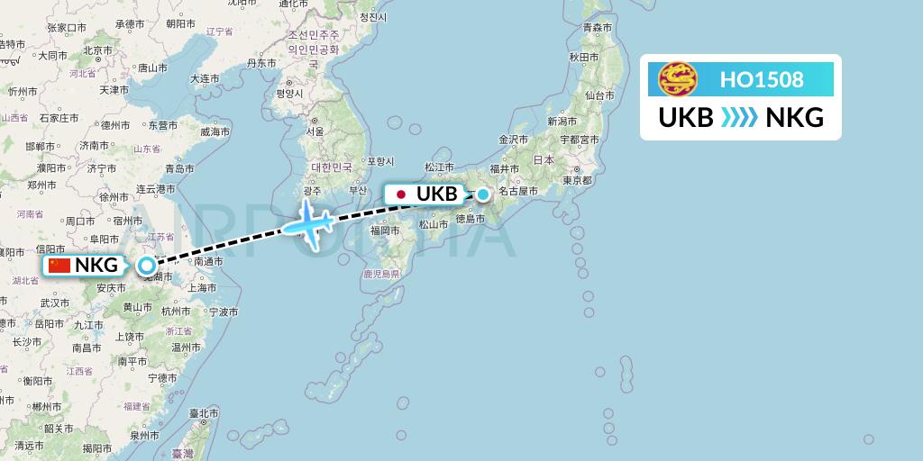 HO1508 Juneyao Airlines Flight Map: Kobe to Nanjing