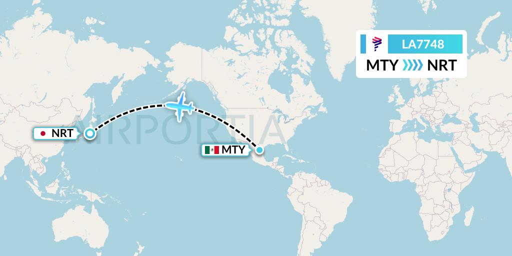 LA7748 LAN Airlines Flight Map: Monterrey to Tokyo