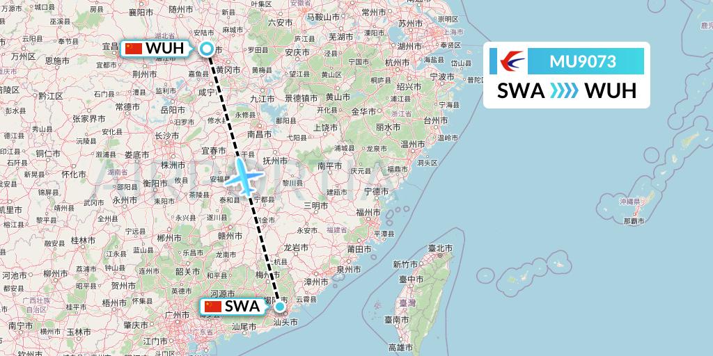 MU9073 China Eastern Airlines Flight Map: Jieyang to Wuhan
