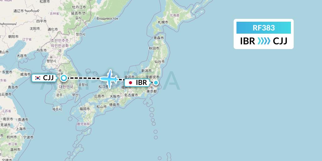 RF383 Aero K Airlines Flight Map: Omitama to Cheongju