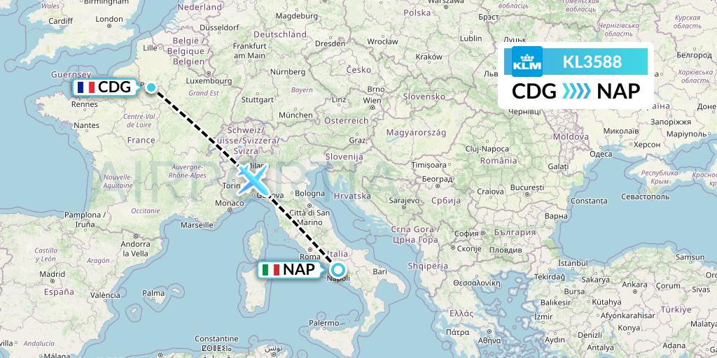 KL3588 KLM Flight Map: Paris to Naples