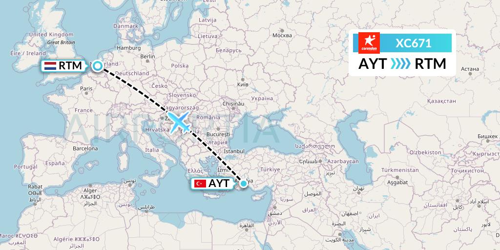 XC671 Corendon Airlines Flight Map: Antalya to Rotterdam