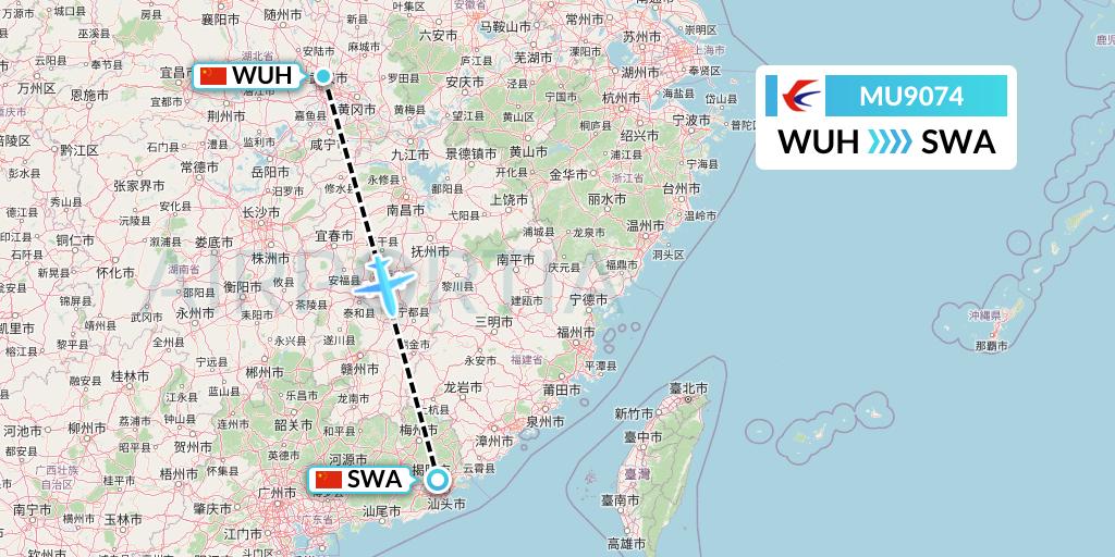 MU9074 China Eastern Airlines Flight Map: Wuhan to Jieyang