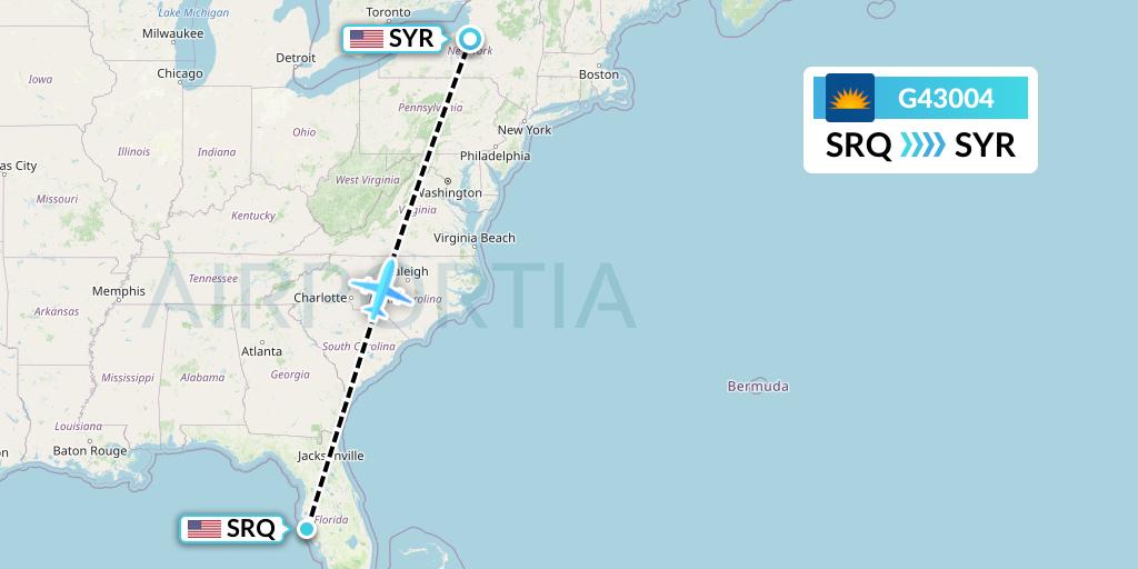 G43004 Allegiant Air Flight Map: Sarasota to Syracuse