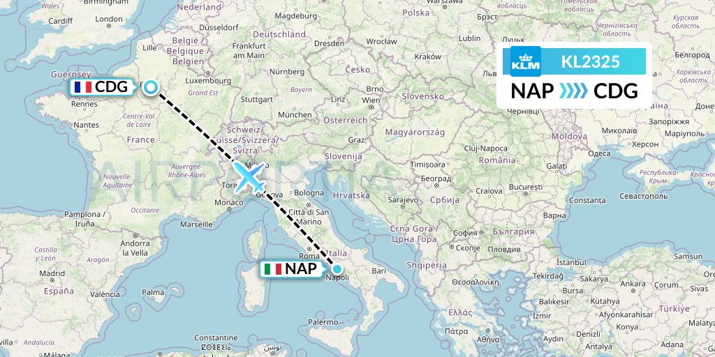 KL2325 KLM Flight Map: Naples to Paris