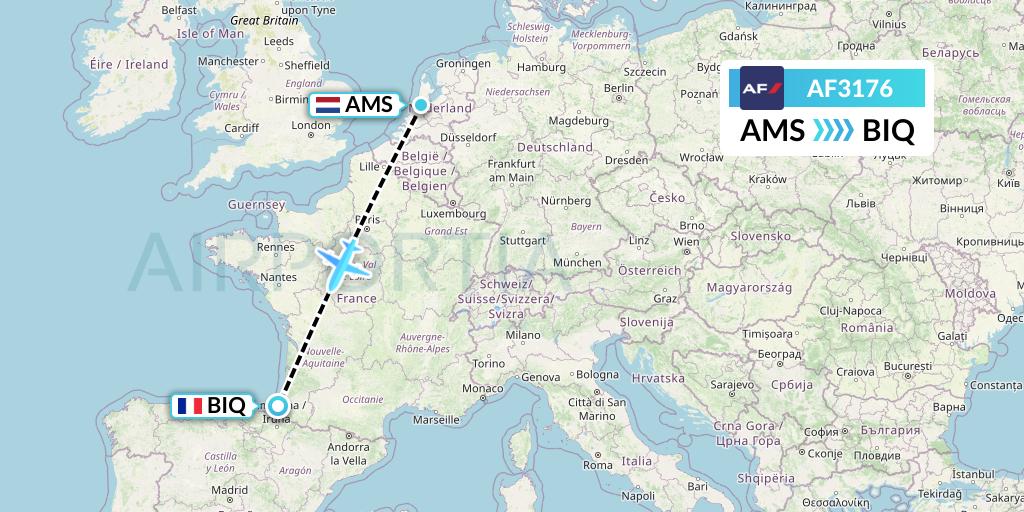 AF3176 Air France Flight Map: Amsterdam to Biarritz