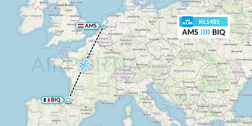 KL1485 KLM Flight Map: Amsterdam to Biarritz