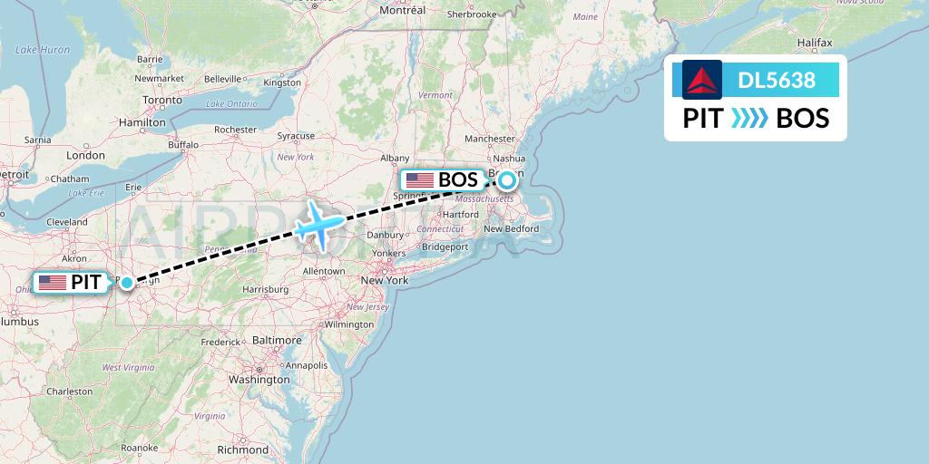 DL5638 Delta Air Lines Flight Map: Pittsburgh to Boston