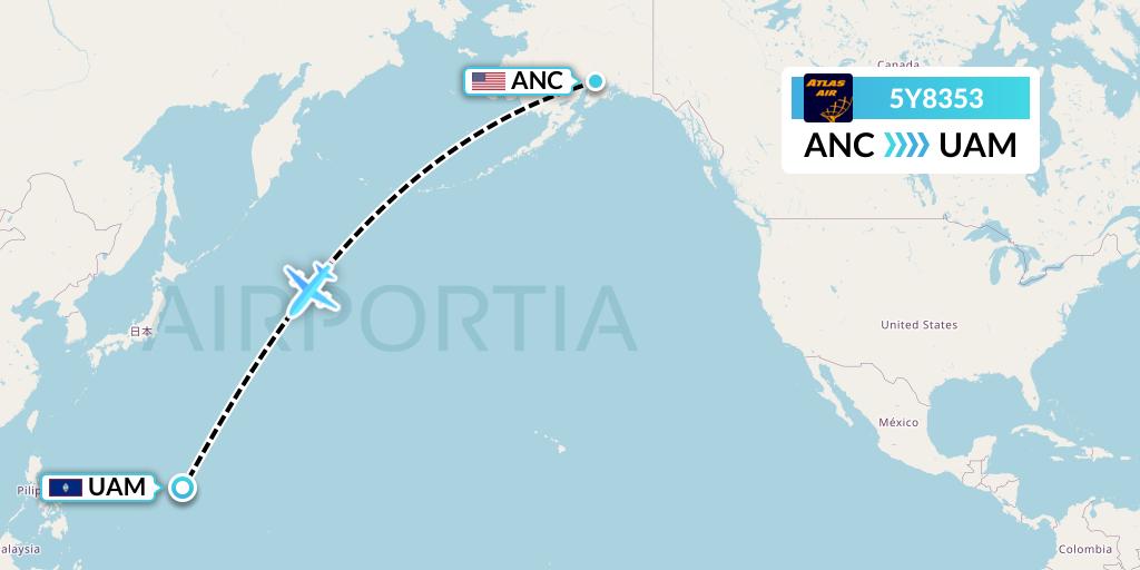 5Y8353 Atlas Air Flight Map: Anchorage to Andersen