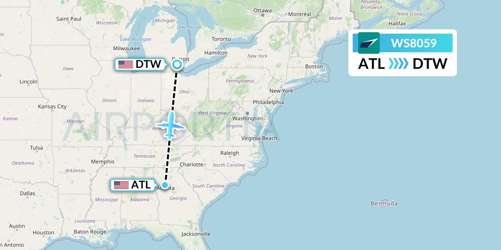 WS8059 WestJet Flight Map: Atlanta to Detroit