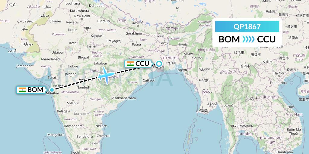 QP1867 Akasa Air Flight Map: Mumbai to Kolkata
