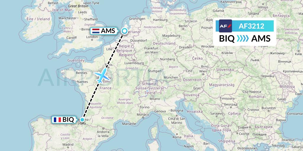 AF3212 Air France Flight Map: Biarritz to Amsterdam