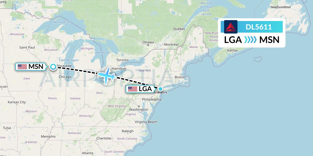 DL5611 Delta Air Lines Flight Map: New York to Madison