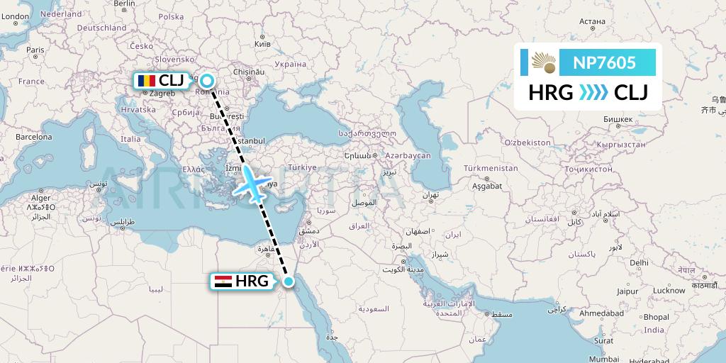 NP7605 Nile Air Flight Map: Hurghada to Cluj-Napoca