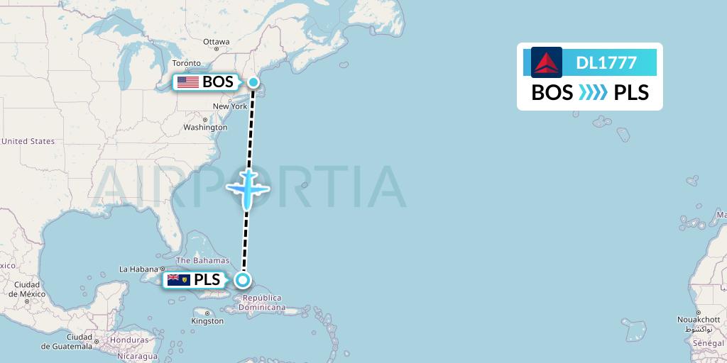 DL1777 Delta Air Lines Flight Map: Boston to Providenciales