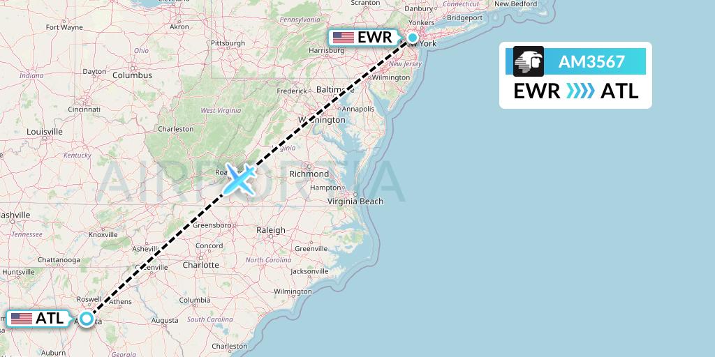 AM3567 Aeromexico Flight Map: New York to Atlanta