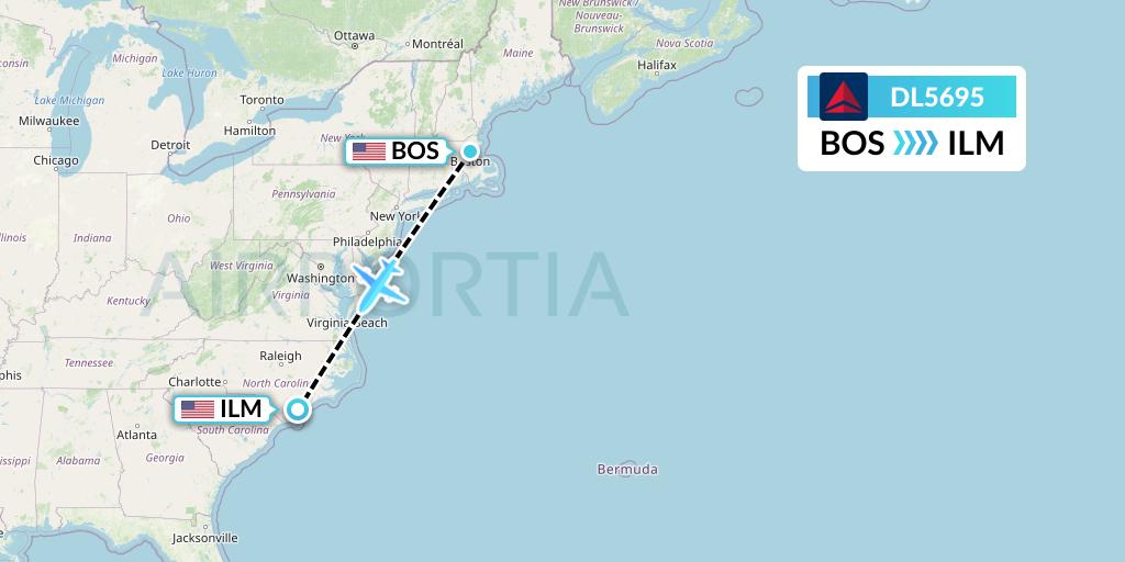 DL5695 Delta Air Lines Flight Map: Boston to Wilmington