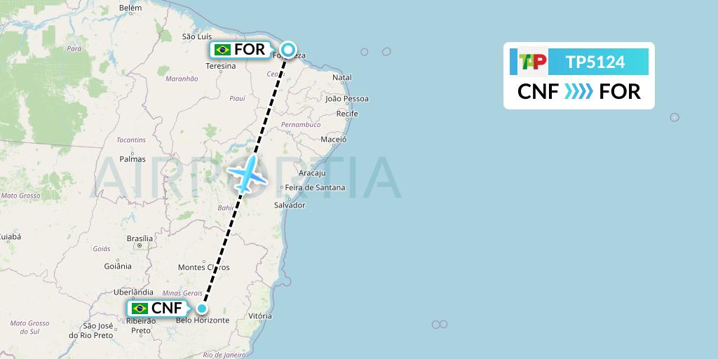 TP5124 TAP Portugal Flight Map: Belo Horizonte to Fortaleza