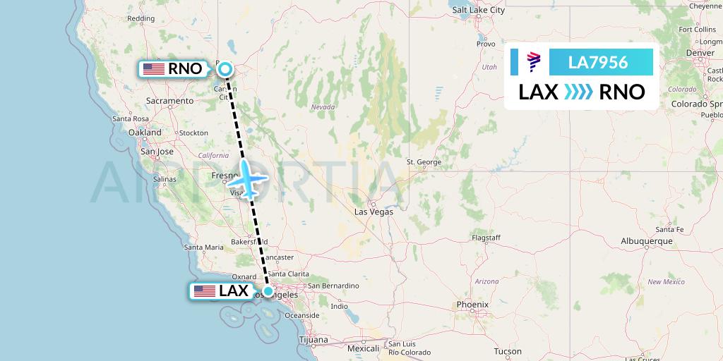 LA7956 LAN Airlines Flight Map: Los Angeles to Reno