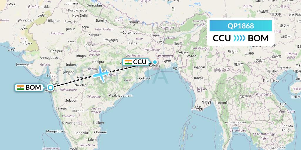 QP1868 Akasa Air Flight Map: Kolkata to Mumbai
