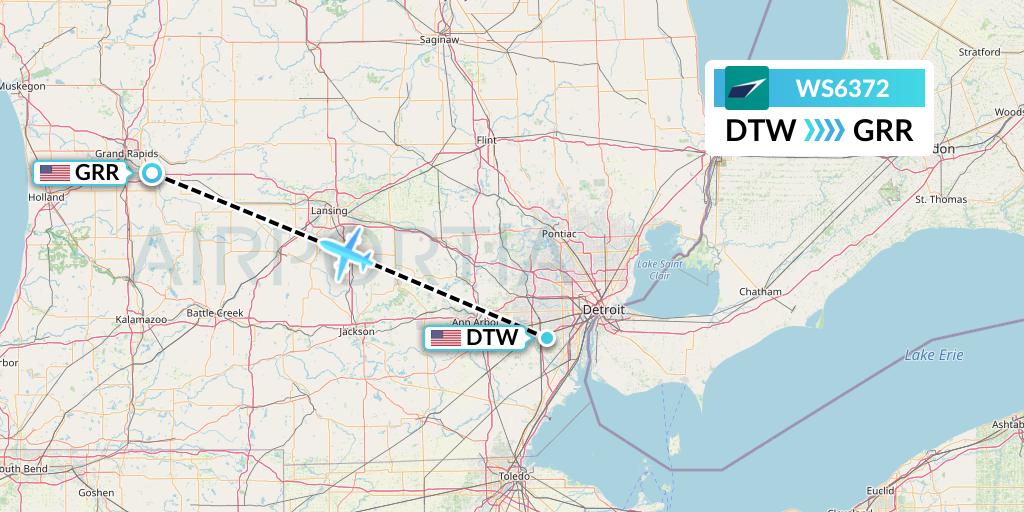 WS6372 WestJet Flight Map: Detroit to Grand Rapids