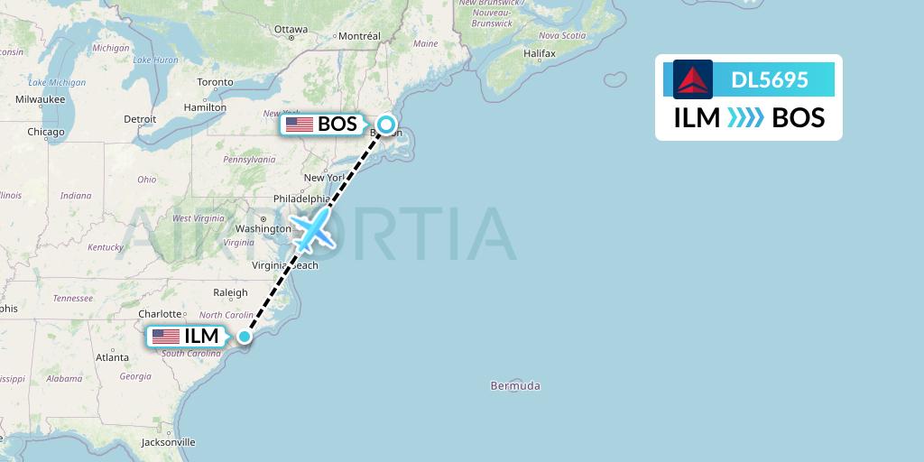 DL5695 Delta Air Lines Flight Map: Wilmington to Boston